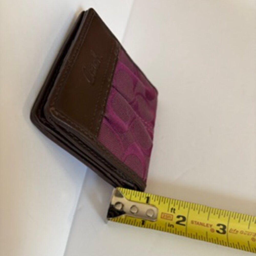 Coach Bifold Wallet in Signature Canvas in Purple/Magenta with Brown Trim - Picture 4 of 7